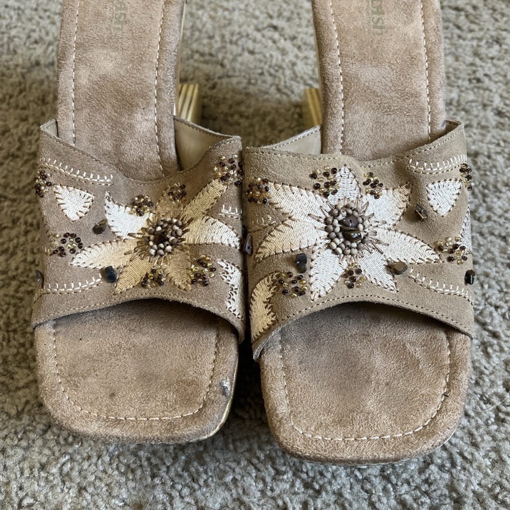 Vintage Splash Wood Cutout Wooden Platform Sandals Size 9 - Picture 9 of 11